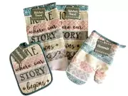 Home Where Our Story Begins Oven Mitt Potholder Dish Towels 100% Cotton Set of 4