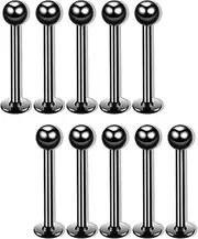 [Peysaitr] 10pcs Stainless Steel Round Ball Labret Lip Studs 8mm Black Helix Tragus Cartilage Ear Nose Body Piercing Jewelry | Surgical Grade Labret Studs for Men Women | Hypoallergenic Lip Piercing Jewellery