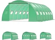 ALFORDSON Walk-in Tunnel Greenhouse with Sturdy Steel Frame, Green House Grow Tent with Insect-Proof Mesh Windows, PE Cover & Zip Roll-Up Doors for Plants & Flowers, 6x4x2M