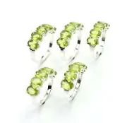 WHOLESALE 5PC 925 SOLID STERLING SILVER FACETED GREEN PERIDOT RING LOT O S492