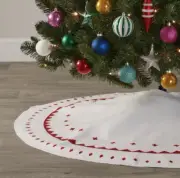 Christmas Tree Skirt White & Red Scandi Print 48" fits 42"-54" Wondershop