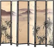 MIUZ 6 Panel Room Divider Screen Partition Privacy Fold Dividers Wood Stand (6 Panels)