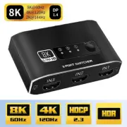 3 Port 8K HDMI 2.1 Cable Auto Video Splitter Switch Switcher 3x1 Adapter HUB
