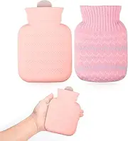 Mini Hot Water Bottle,Reusable and Small Lovely Mini Water Bottles Hand Feet Warmers Portable Removable and Washable Knit Bottle Covers for Hot and Cold Compress,Neck and Shoulder Pain Relief