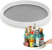 Turntable Cupboard Organizer, Rotating Spice Rack For Kitchen Storage & Organisation, Non-slip Condiment Holder, White Plastic Storage Tray Organiser
