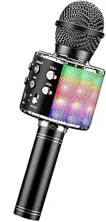 ShinePick Karaoke Bluetooth Microphone, 5 in 1 Recording & Singing Microphone for Kids Adults, Dancing LED Lights Portable Speaker Karaoke Machine, Wireless Microphone for Phone/Pad/TV (Black)
