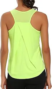 KiRYu Womens Workout Tops for Women Racerback Tank Tops Mesh Yoga Shirts Athletic Running Tank Tops Sleeveless Gym Clothes Fluorescent Yellow
