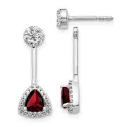 14k White Gold Real Diamond/Trillion Garnet Front/Back Earrings