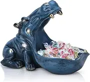 [Cutfouwe] Hippo Statue Table Decoration, Resin Collectable Small Parts Key Sweets Container, Home Office Decoration Accessories, Wedding Gifts, Blue