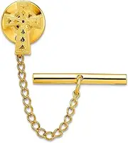 [JewelryWeb] Gold Plated Solid Florentine Not engraveable Irish Claddagh Celtic Trinity Knot Religious Faith Cross Tie Tack 13x9mm Wide-Tie Clip for Men