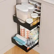 Pull Out Cabinet Organizer, Carbon Steel Smooth Sliding Silent Slide Out Drawer Storage Shelves, Pull Out Drawer Fixed with Adhesive for Kitchen Cabinets, Bathroom, Living Room