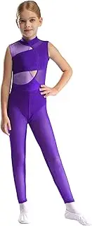 [Riismen] Kids Girls Sleeveless Gymnastics Dance Unitard Sleeveless Mock Neck Jumpsuit for Figure Skating