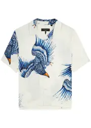 Rag & Bone Avery Printed Woven Shirt - White And Blue - S S