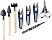 8 Pcs Bonsai Set Kit Garden Tool with Pruner,Fold Scissors,Mini Rake,Bud, Leaf Trimmer Set & Waterproof Fabric Bag