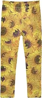[Joisal] Chic Sunflower Yellow Girls' Leggings Suitable for Gymnastics Pants for Girls, Flexible and Durable for All-Day Wear,