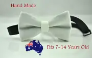 Teenage Boy Kids SILVER GREY Velvet Bowtie Bow Tie 7-14 Years Old Wedding Party