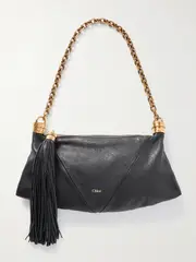 [Chloé] Chloé - Foulard Tasseled Paneled Textured-leather Shoulder Bag - Black - One size One size Black