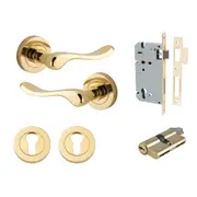 Iver Stirling Door Lever Handle on Round Rose Entrance Kit Key/Key