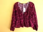 NWT Universal Threads M Linen Blend PEASANT Blouse Maroon & Pink FLORAL Top NEW