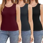 [Silicherry] 3 Pcs Womens Thermal Tank Tops Fleece Cami Underwear Tops Soft Sleeveless Undershirt Warm Base Layer Vest