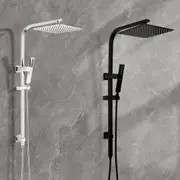 WELS Square 10" Shower Head Brass Handheld Gooseneck Arm Diverter Chrome Black Set