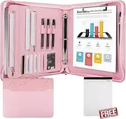 GraduatePro A4 Conference Folder with Handle and 3-Ring Binder, Waterproof Business Organizer Bag for Men/Women, Pink Marble