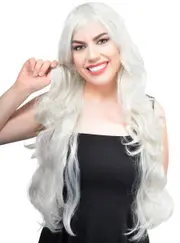 Brooke Extra Long Wavy Silver Womens Costume Wig