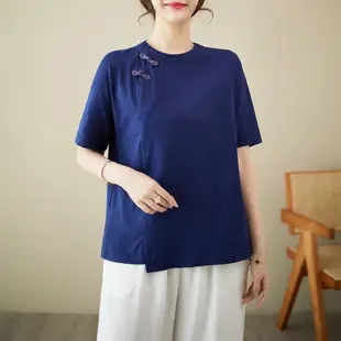 【Paiya 派亞】夏季T恤寬鬆休閒棉麻茶服短袖改良旗袍上衣(M-3XL大尺碼)