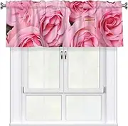 LHBWCVN Pink Fresh Roses Valances for Windows, Rod Pocket Window Treatment Drapes Farmhouse Kitchen Curtains Short Blackout Window Curtains for Living Room Bedroom Decor 54x18 Inch