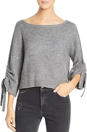 [Kenneth Cole] Women's L/S Cropped Boat Nk W/Gathered SLVS, Flannel Grey HTR