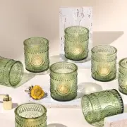 8oz Empty Green Embossed Glass Candle Jars Set of 8 for Making Candles, Bulk ...