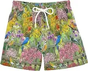 [RPLIFE] Swimming Trunks for Kids, Anti-Chafe Swim Trunks Boys 2 T, Vibrant Garden Scene Birds Flowers