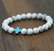 [IBOWZ] Crystal Bracelet Bead Bracelets Chakra Bracelet, 7 Chakra Natural Stone Beads White Magnesite Bangle Elastic Blue Cross Jewelry Yoga Bracelets Unlimited Charm Diffuser Men Gift
