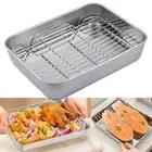 Stainless Steel Rectangular Pan Baking Oven Tray Removable Rack Roasting Grill