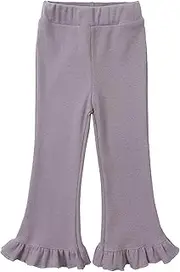 [Happy Cherry] Little Big Girls Ribbed Flare Pants High Waisted Ribbed Knit Bell Bottoms Casual Trousers for Children