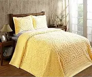 Better Trends Bedspreads, Queen Size Bedspread 100% Cotton Chenille Coverlet Bed Spread, 102" x 110" Yellow Medallion Design, Soft Lightweight All Season