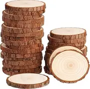 20 Pcs 3-4 inches Large Unfinished Wood Slices, Natural Rustic Wooden Plate for DIY Craft, Round Wood Chips for Table Signage Painting Wedding Party Christmas Decor