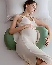 Pregnancy Pillows for Sleeping,Pregnancy Pillow with Quiet Magic Tape, Adorable Bean Maternity Pillow with Silicone Belly Pad，Breathable&Silky Touch for All Season(Mung Bean)