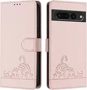 Compatible with Google Pixel 7 Pro 5G Cover,Compatible with Google Pixel 7 Pro 5G Card Slots Holder Magnetic Closure Kickstand Flip Wallet Phone Case Pink