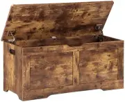Large Wooden Box 39.4"storage Chest Bench Lift Top Toy With 2 Safety Hinges