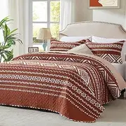 LEAONME 3-Piece Full Queen Size Burnt Orange Rust Quilt Set with Checkered Pattern Lightweight Oversized Bedspread 90''x98'' Soft Coverlet Warm Bed Cover for All Seasons (1 Quilt, 2 Pillow Shams)
