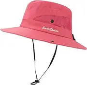 [Surblue] Kids Girls Ponytail Sun Hat Wide Brim UV Protection Summer Beach Bucket Cap