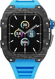 BKUANE Real Carbon Fiber Case Modification Kit For Apple Watch Series 8 7 6 SE 5 4 Stainless Steel Case+Rubber Strap For iWatch 41mm 45mm