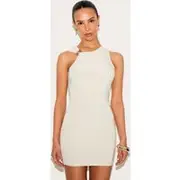 Petite Sand Gold Strap Detail Slinky Mini Dress, Sand