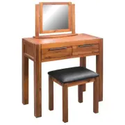 Dressing Table with Stool and Mirror Solid Acacia Wood Makeup Vanity Furni 45191