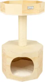 Solid Wood Sturdy Cat Tree Condo House Furniture with Cushion S2906, Tan, 2 Leve