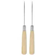 2pcs Handwork Sewing Awl Wooden Handle Leather Punch Hole Set Tool, Log Color