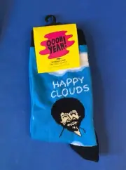 Bob Ross Oooh Yeah Socks HAPPY CLOUDS Women’s Size 5-10 Blue Crew Socks 1 Pr NWT