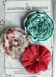 RED GREEN & WHITE Mix Fabric 3 Layered Flowers 70-75mm Manor House MHX-Cb