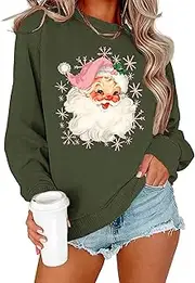 [VVNTY] Christmas Sweatshirts for Women Retro Santa Claus Graphic Long Sleeve Shirt Xmas Pullover Tops
